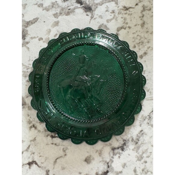 Horatio Alger Society Green cup plate Pairpoint Glass  The Young Circus Rider - Picture 5 of 8